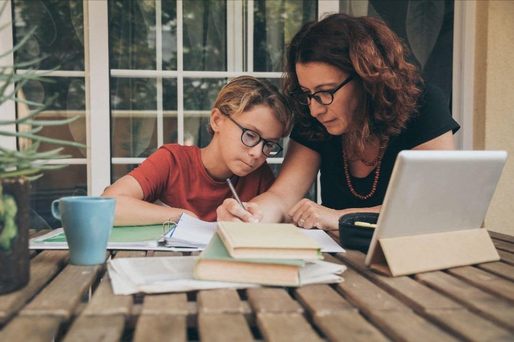 Mother and Son working