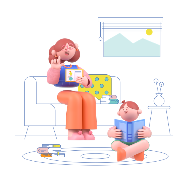 Step-by-step process of how Dystech's online dyslexia test works, showing a child reviewing results and another reading a book.